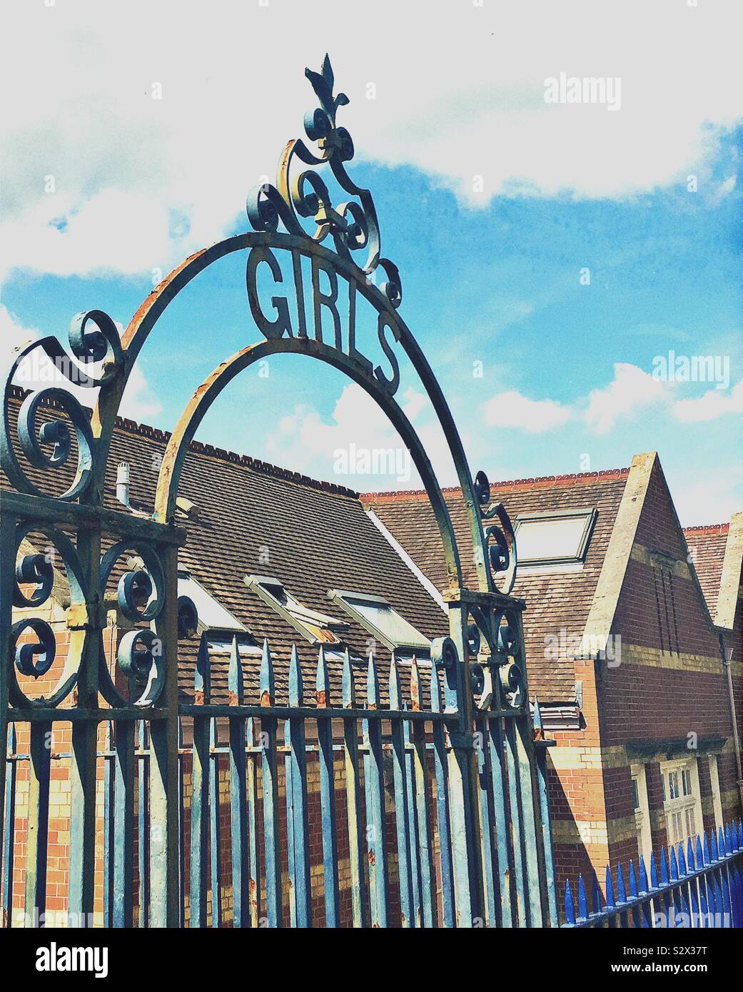 Decorative metal school gate, for girls only, in Southville, Bristol, U.K. Stock Photo