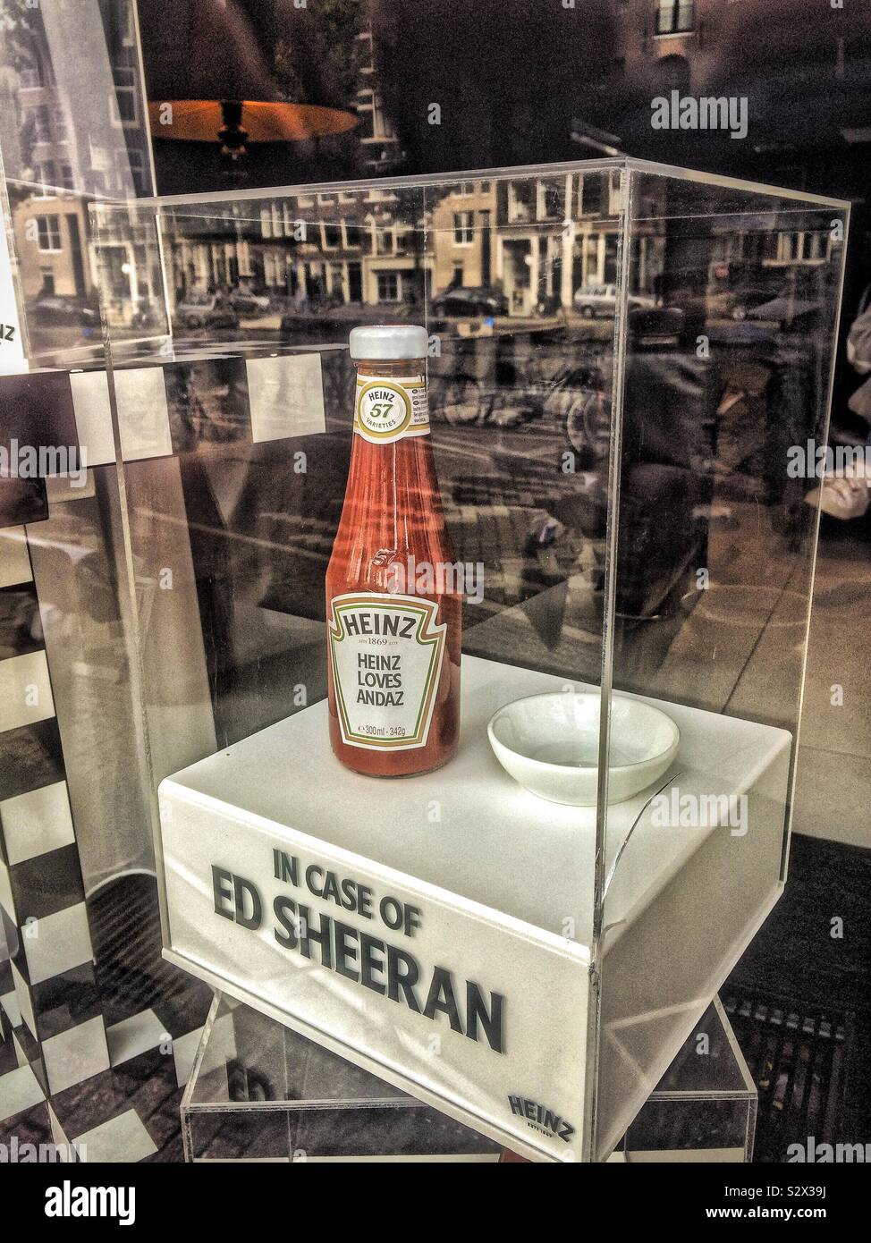 In Case of Ed Sheehan, shop window, Amsterdam - Smartphone Captured Stock Image In Case of Ed Sheehan, shop window, Amsterdam - Smartphone Captured Stock Image