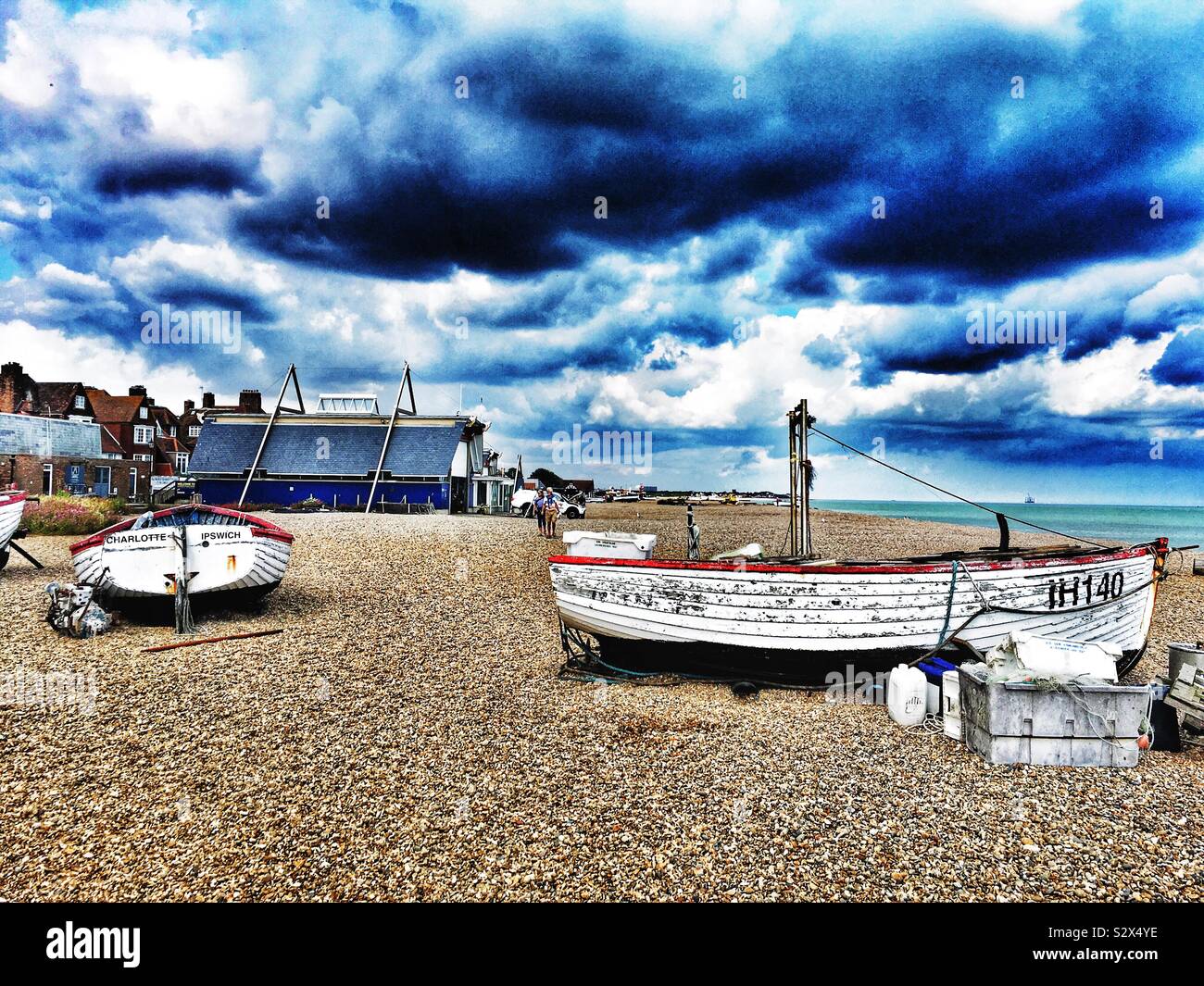 Vintage wooden fishing boats Aldeburgh Suffolk UK - Smartphone Captured Stock Image