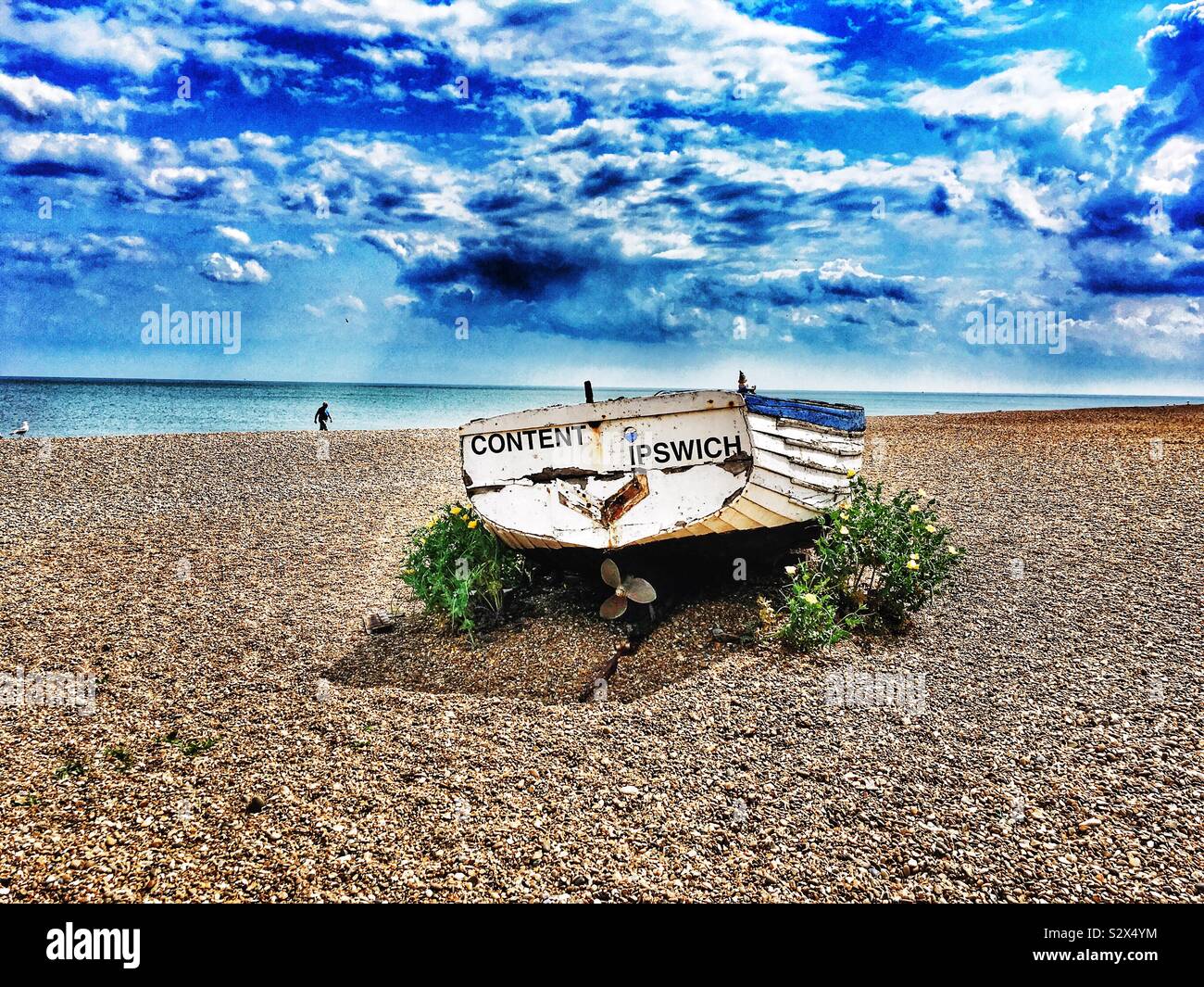 Vintage wooden fishing boat, Aldeburgh, Suffolk, England. - Smartphone Captured Stock Image