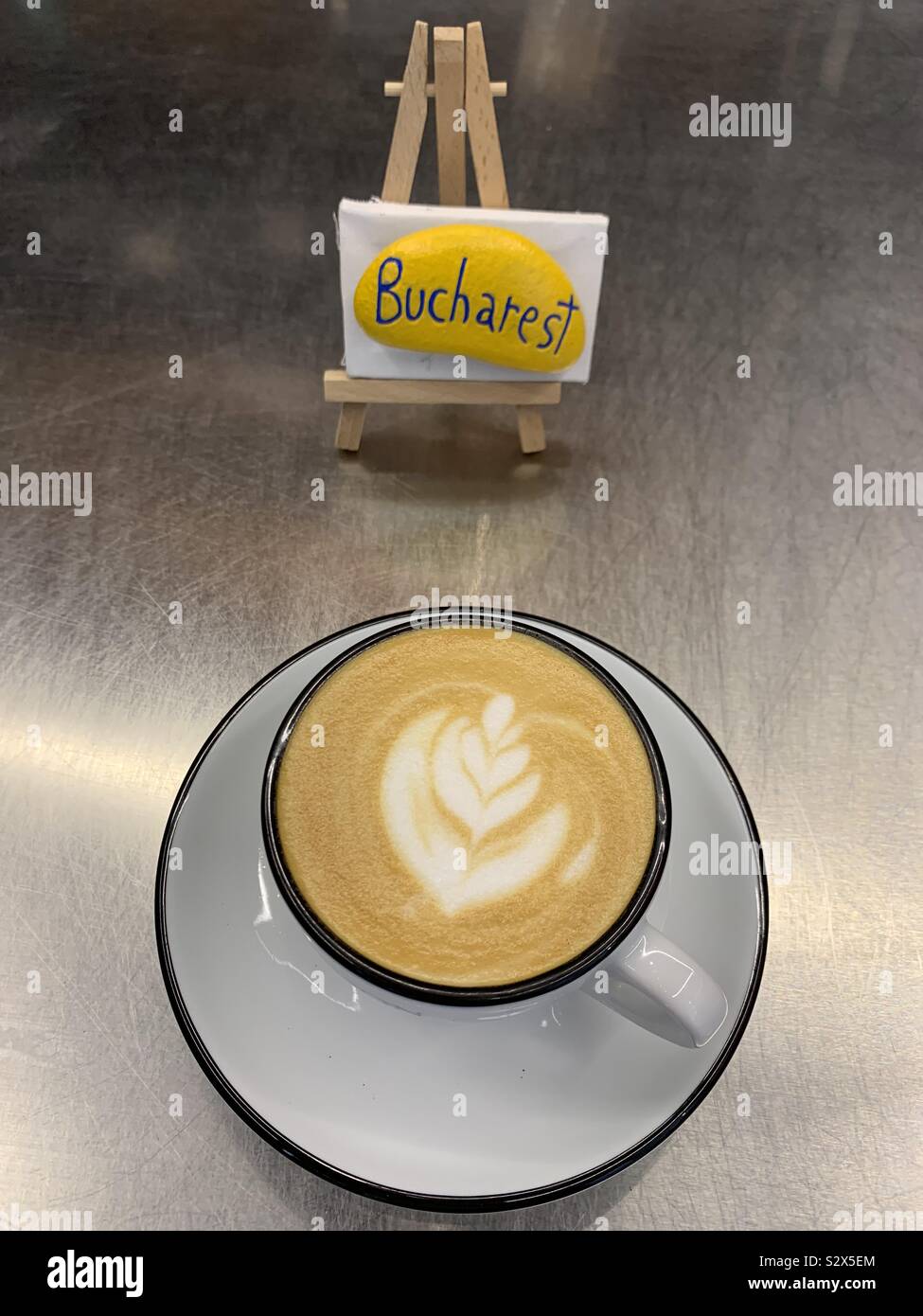 Cappuccino in Bucharest with artistic composition - Smartphone Captured Stock Image