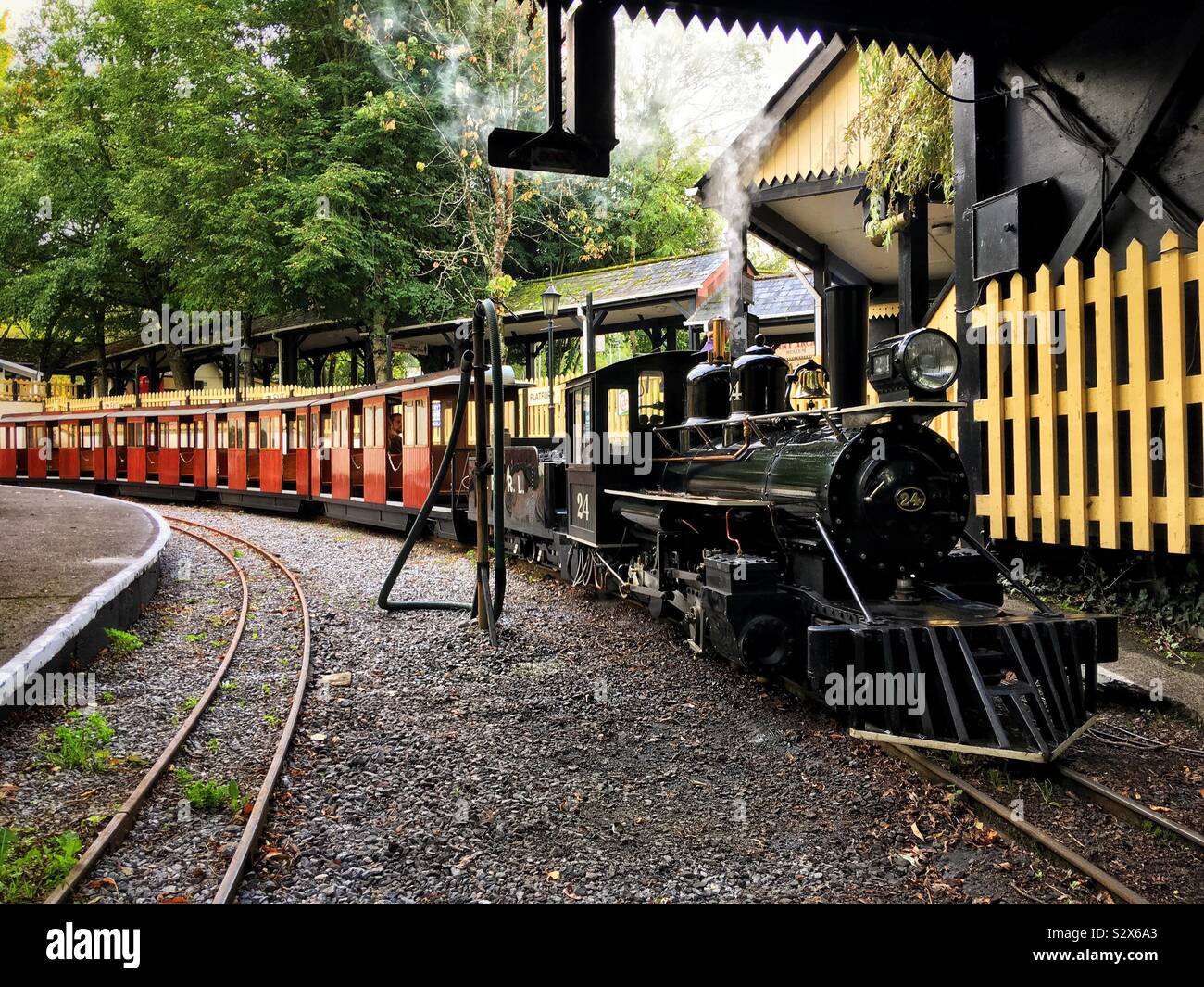 Miniature steam train at Trago Mills I’m South Devon Stock Photo