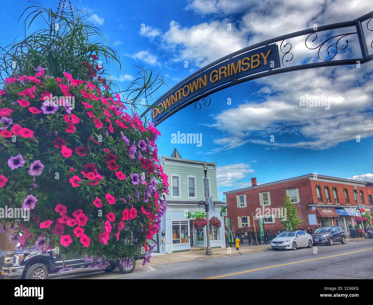Main Street in small town Grimsby, Ontario, Canada. - Smartphone Captured Stock Image