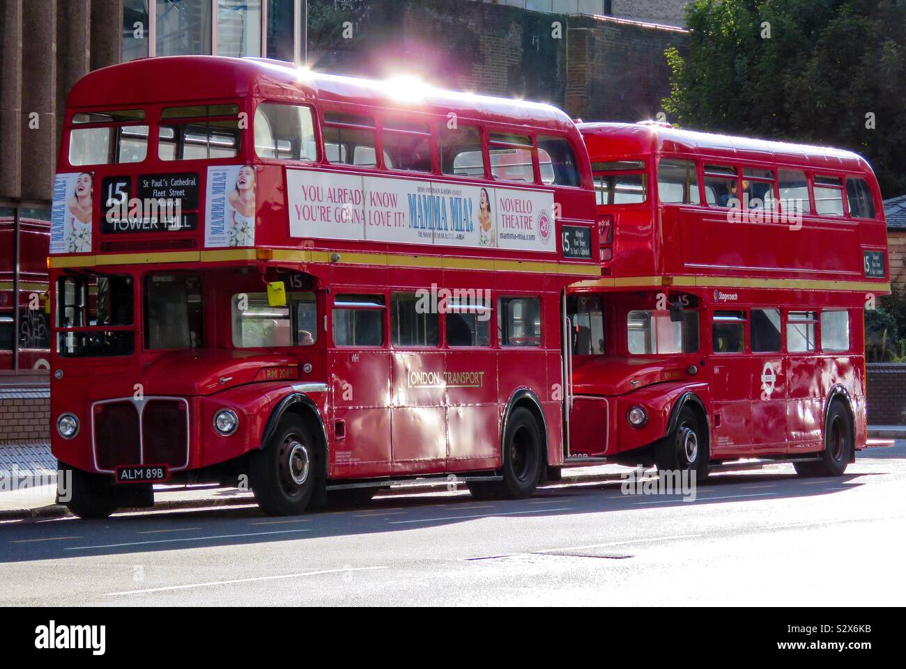London Buses - Route 15 Heritage Stock Photo