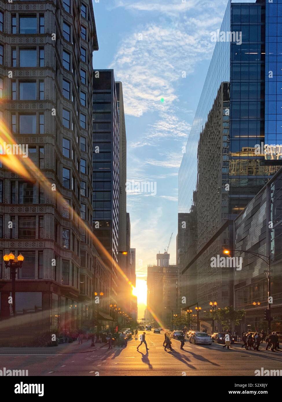 Slate and Washington Street at sunset, Chicago, USA - Smartphone Captured Stock Image