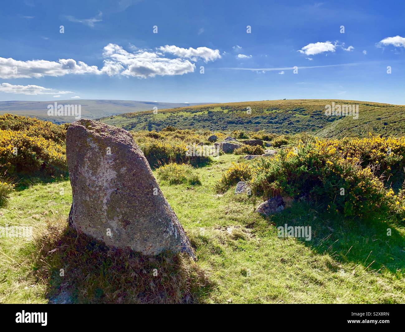 Dartmoor National Park View - standing Stone - Smartphone Captured Stock Image