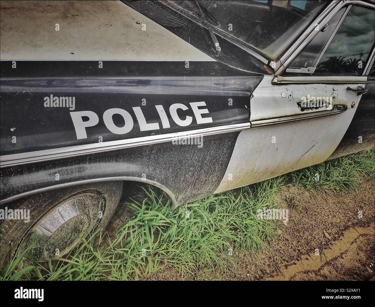 Old police car at the Wijnland Auto Museum , Joostenberg Vlakte, Cape Town, South Africa. - Smartphone Captured Stock Image
