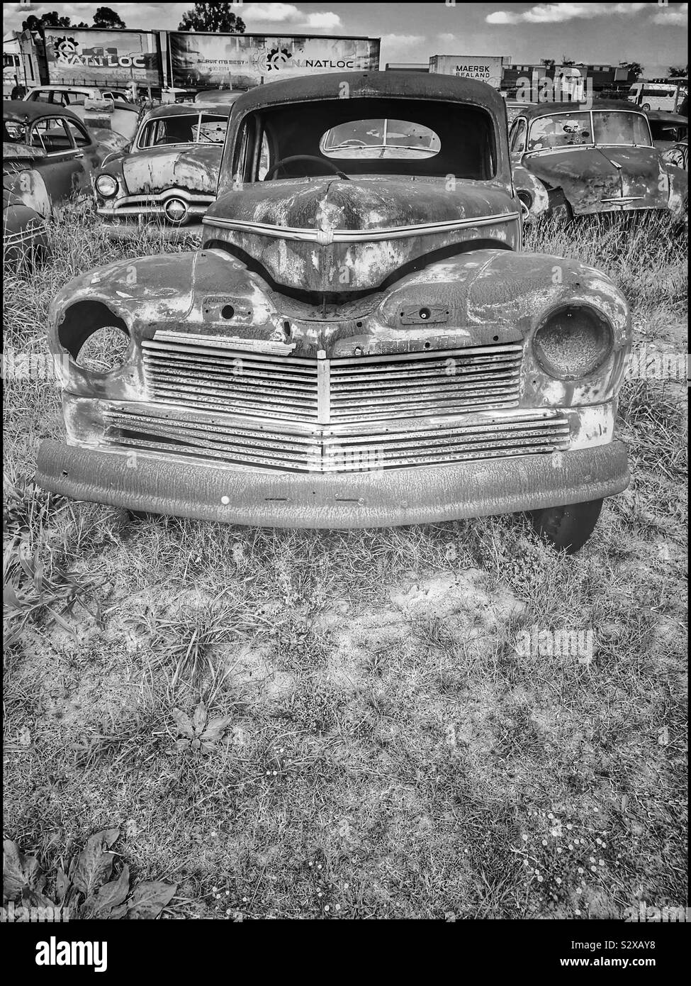 Old rusty vehicles at the Wijnland Auto Museum , Joostenberg Vlakte, Cape Town, South Africa. - Smartphone Captured Stock Image