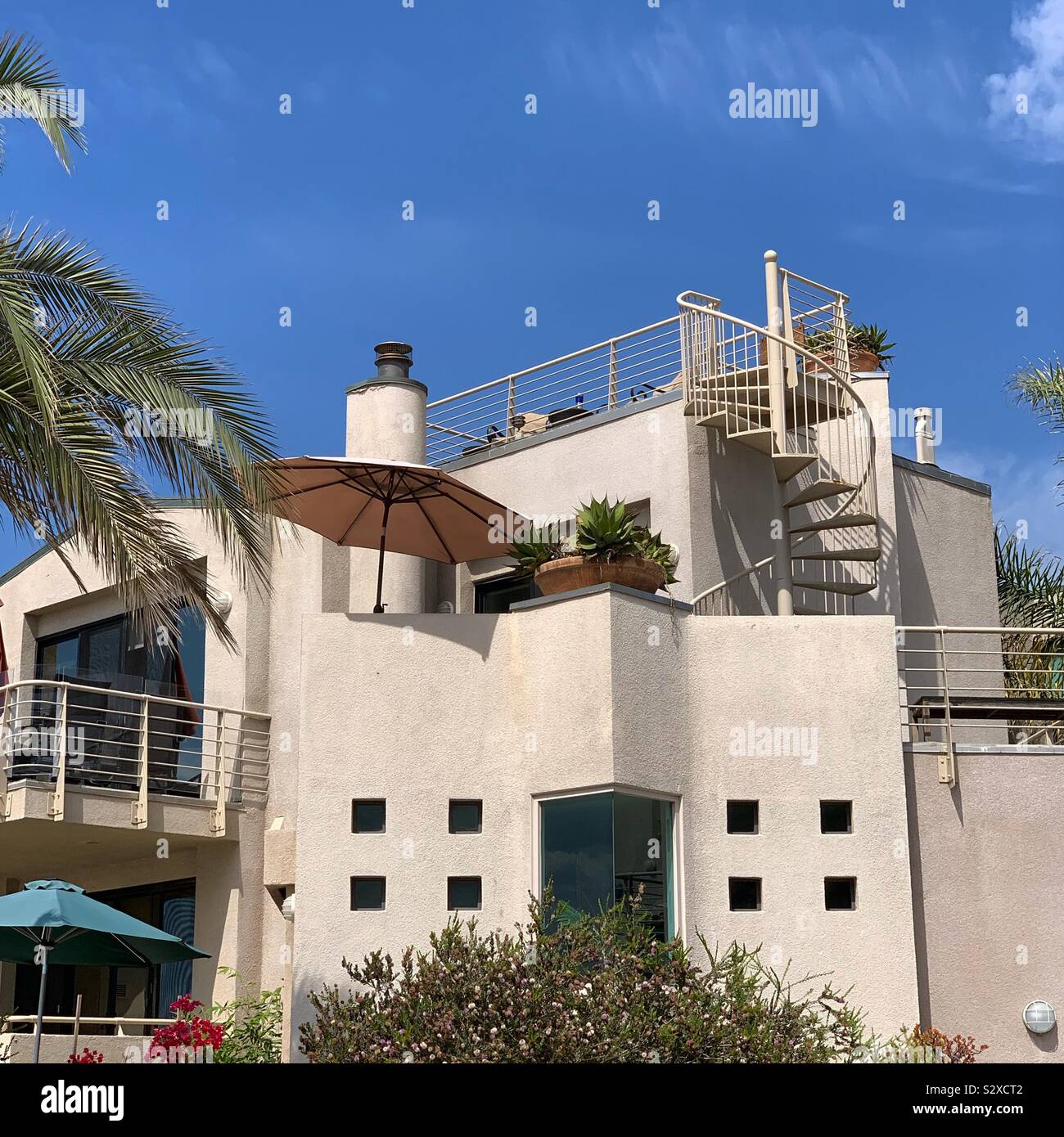 Condominium building overlooking the beach, Carpinteria, California, United States Stock Photo