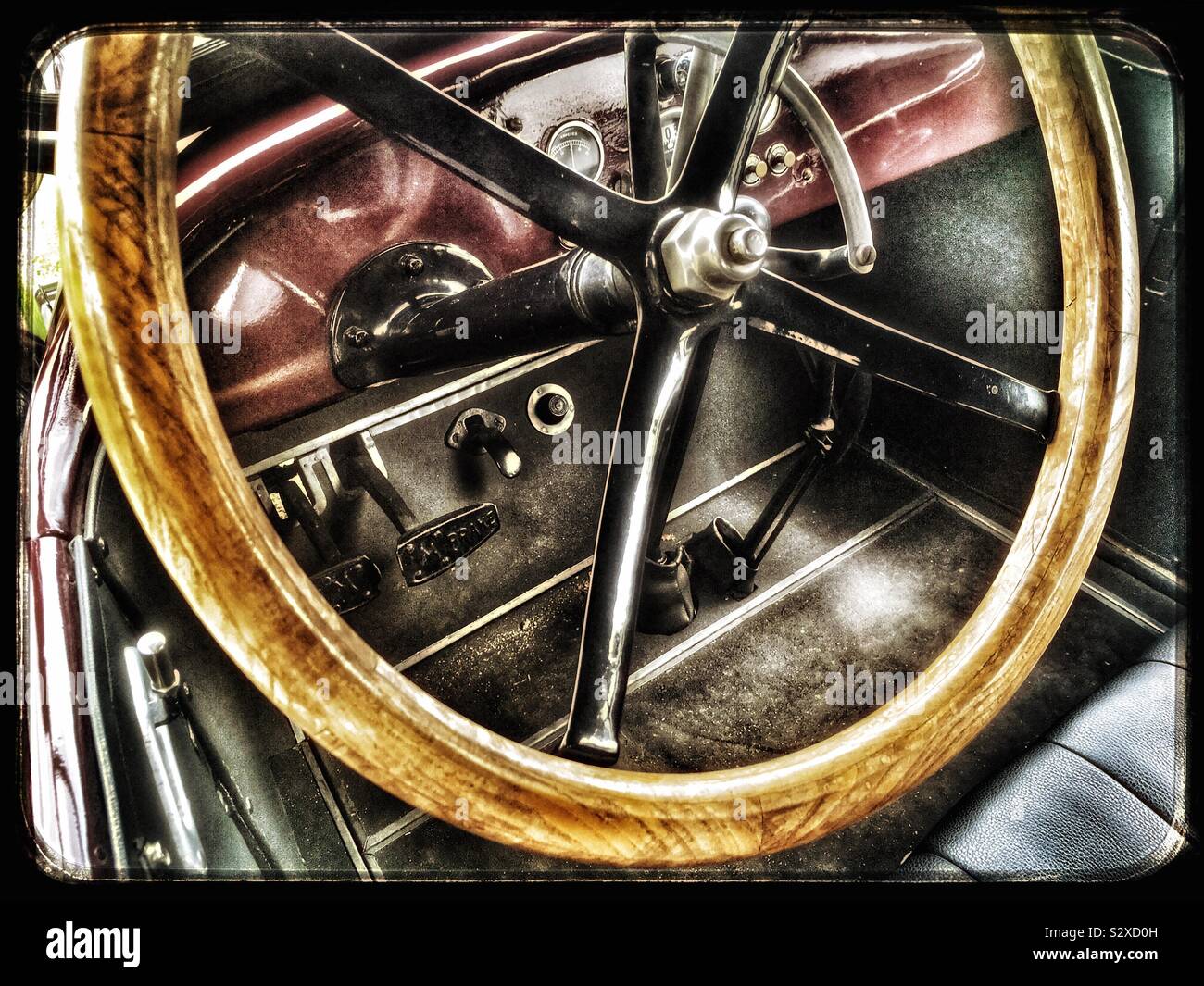 Vintage car steering wheel - Smartphone Captured Stock Image