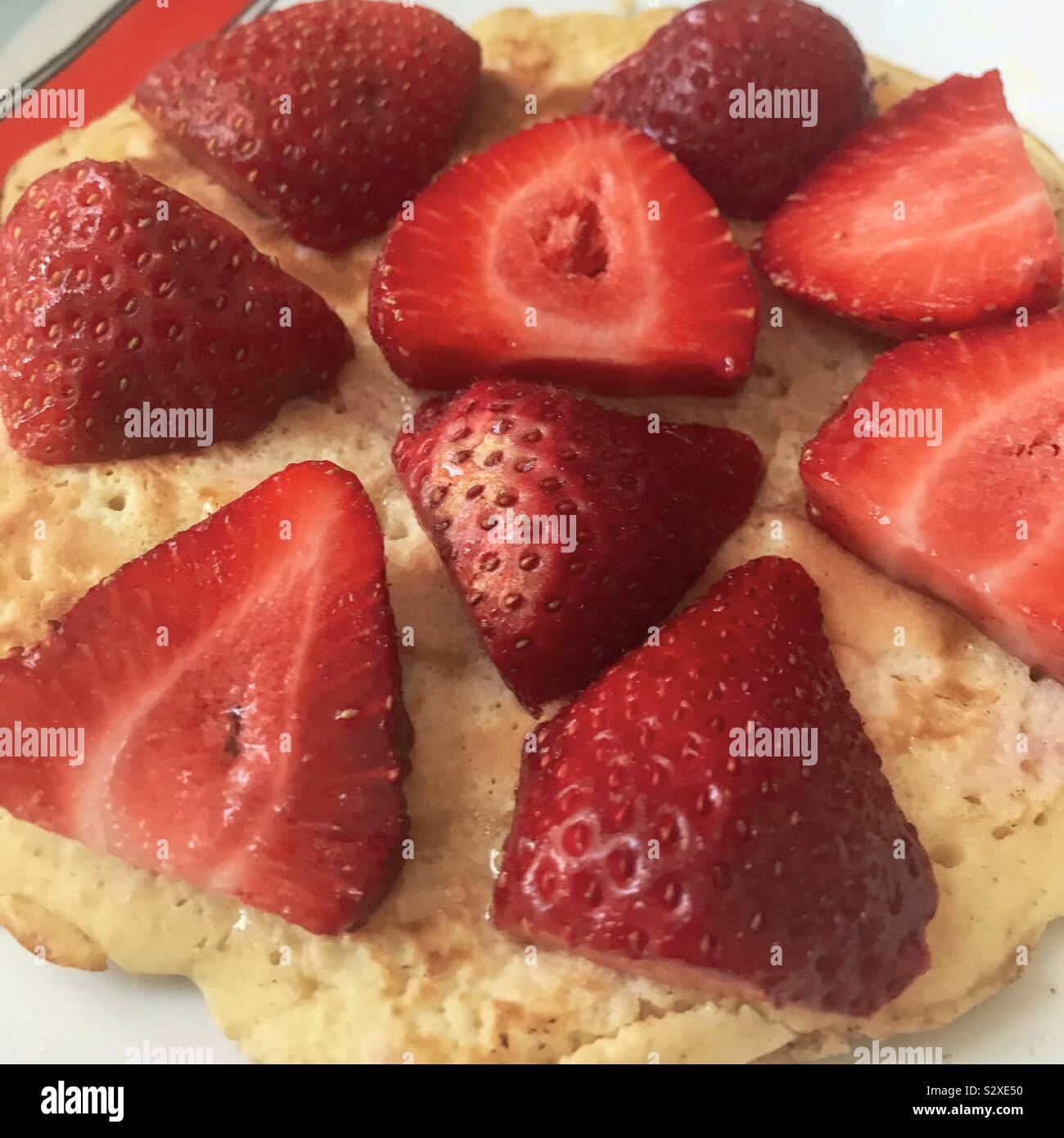 Pancake with strawberries on a Sunday morning - Smartphone Captured Stock Image