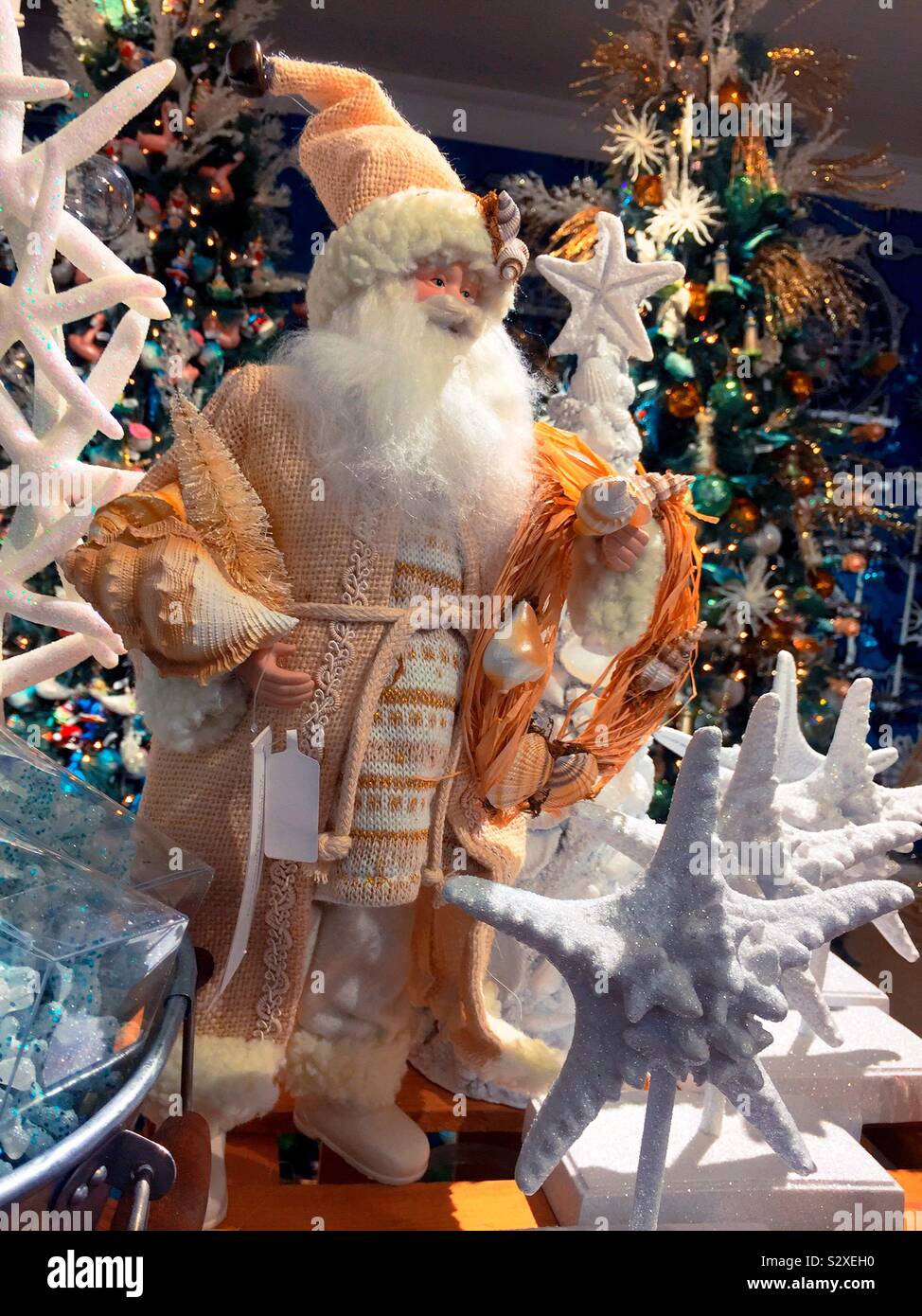 Macy’s holiday Lane features elaborate Christmas ornaments and Santa Claus figurines, New York City, USA Stock Photo