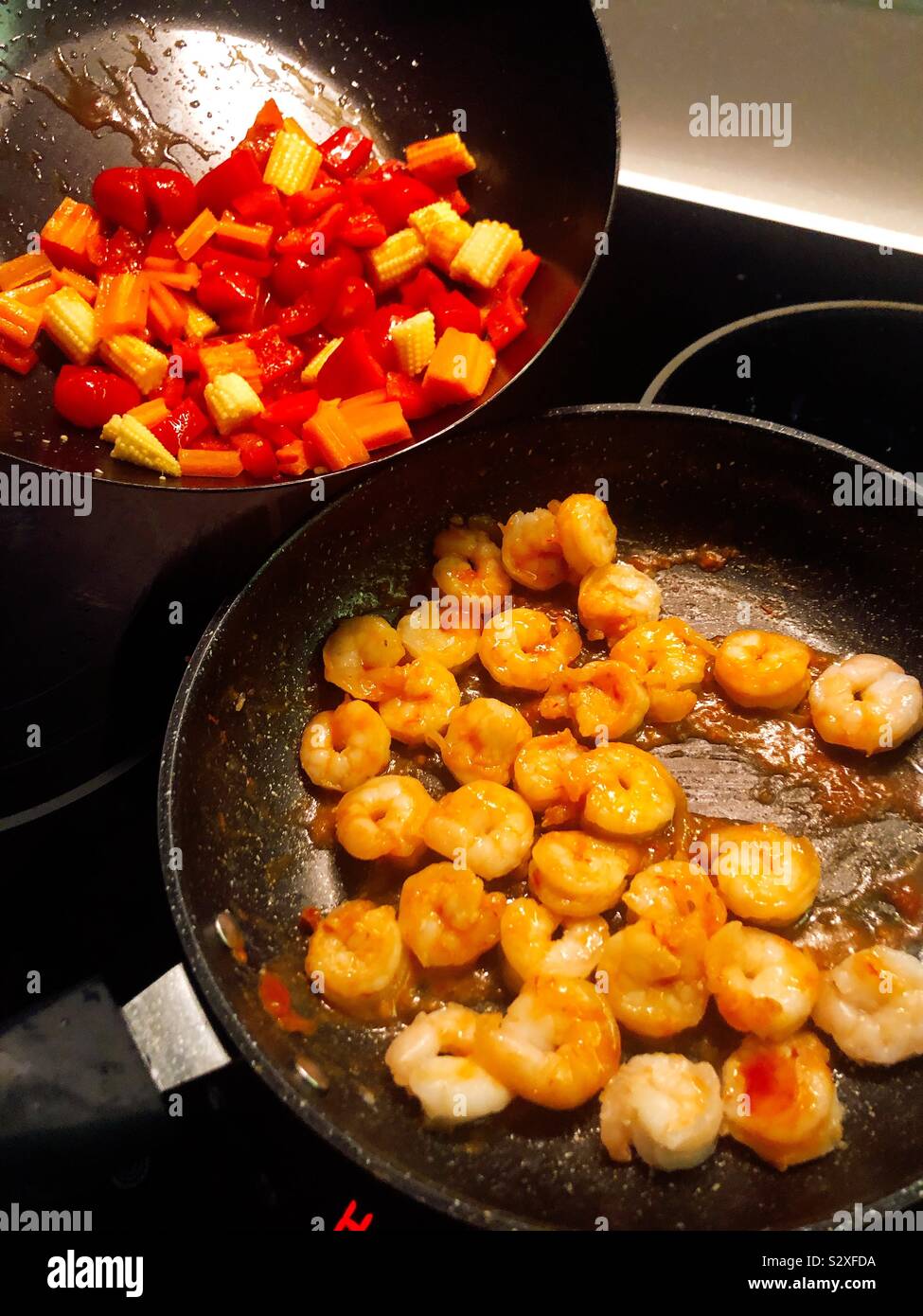 Stirfry shrimp and vegetables Stock Photo