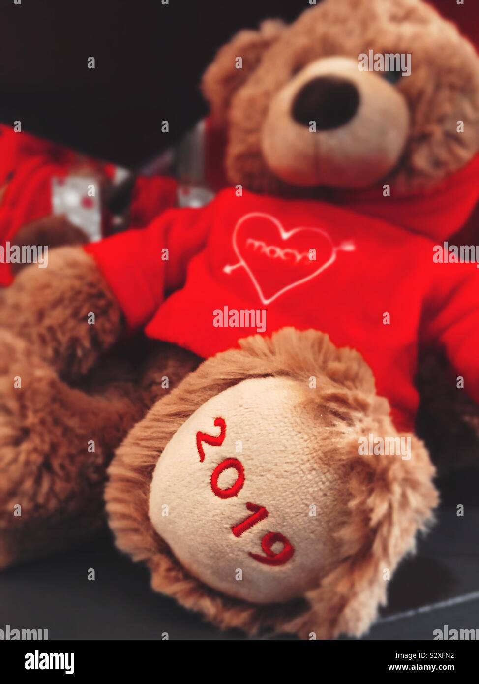 Macy’s flagship department store teachers and elaborate holiday lane department during the Christmas season offering New York City souvenirs, NYC, USA - Smartphone Captured Stock Image