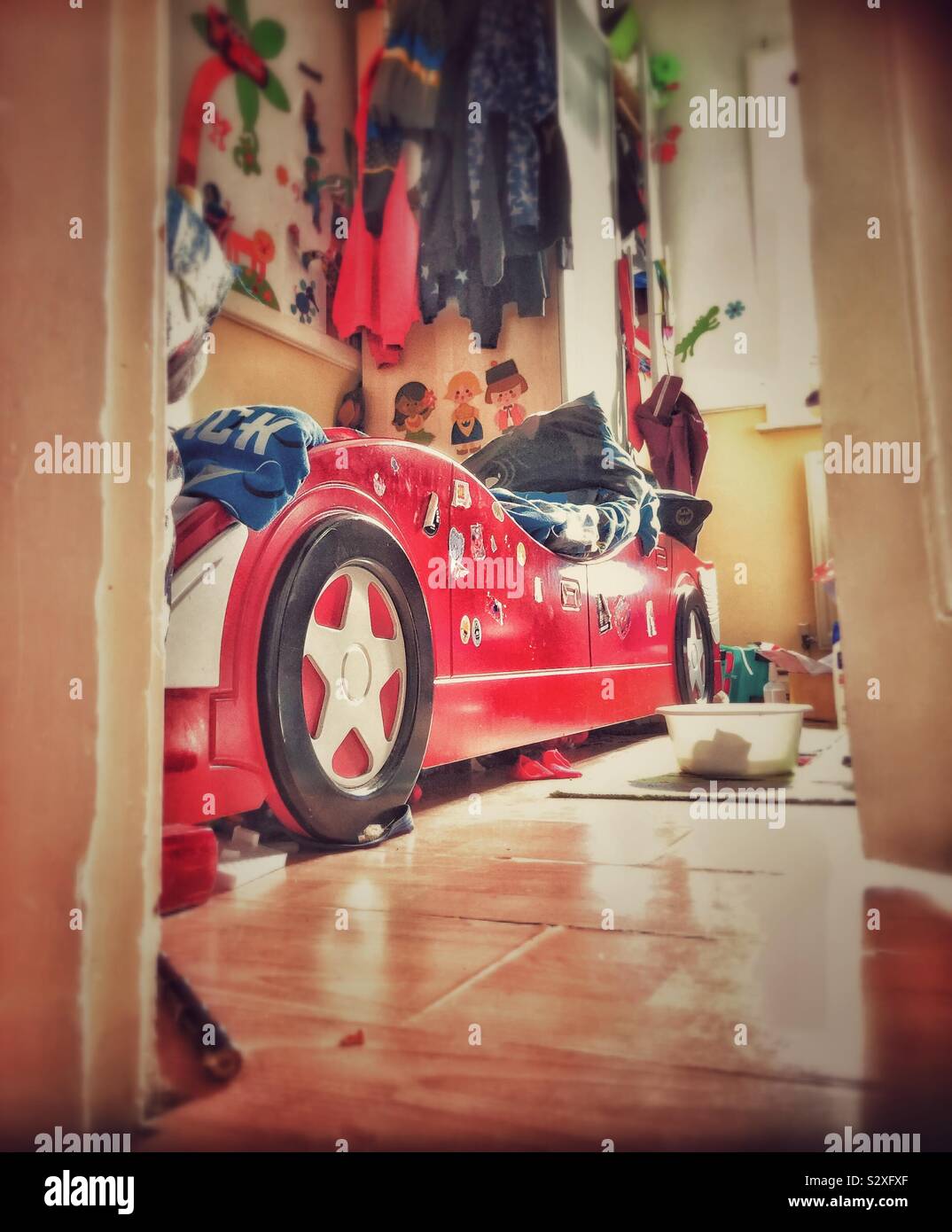 A child’s untidy bedroom. - Smartphone Captured Stock Image