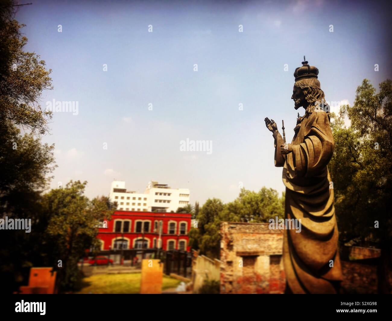 A sculpture of Cristo Rey decorates tthe Our Lady of Guadalupe basilica in Mexico City, Mexico Stock Photo