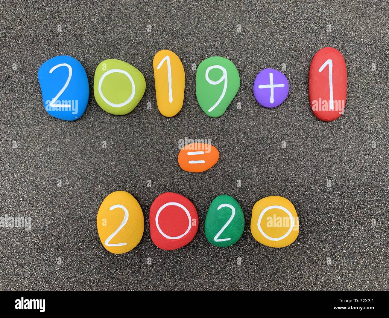 2019 plus one equal 2020, Happy New Year for numbers lovers - Smartphone Captured Stock Image