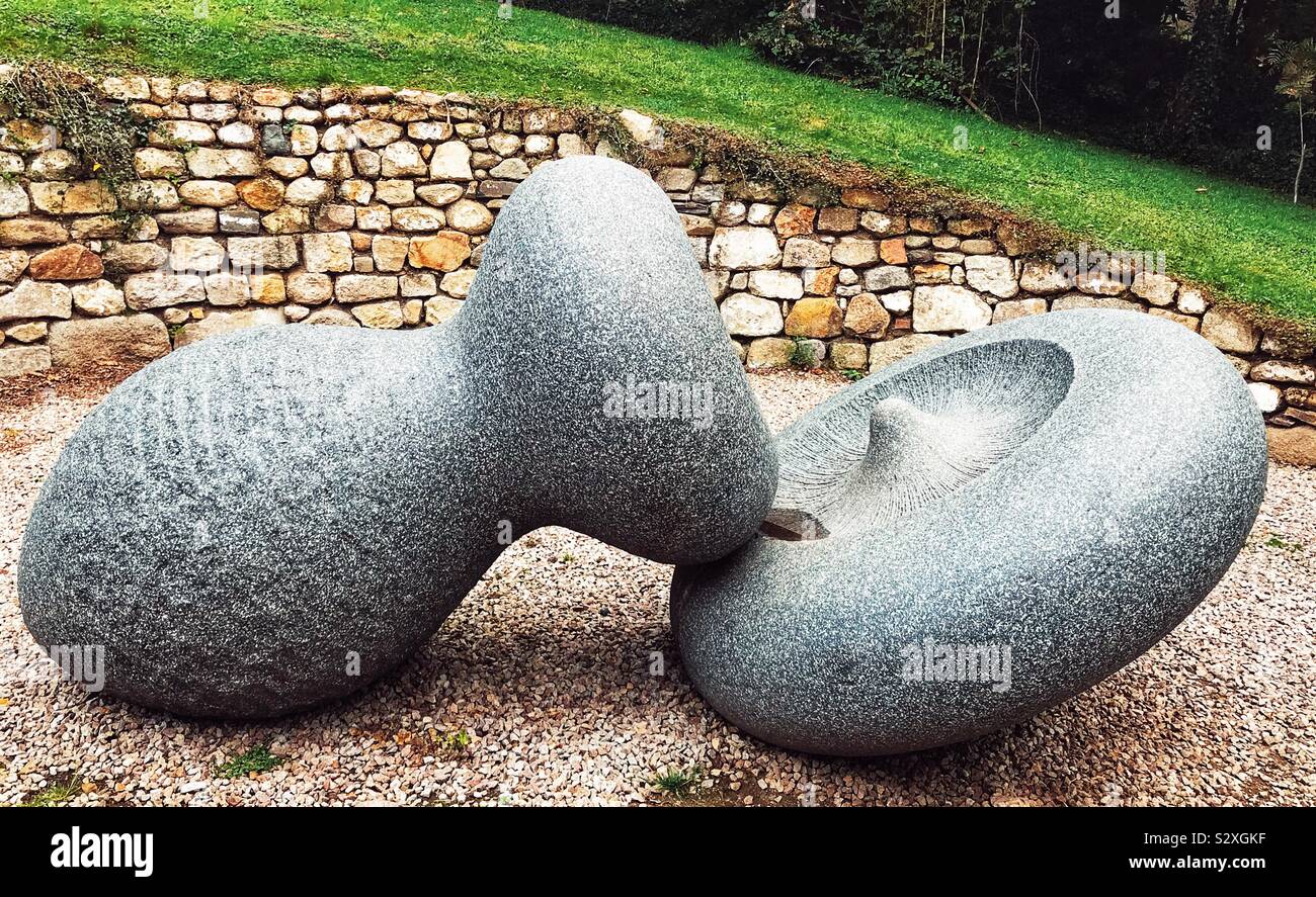 Hassan Marble Sculpture by Peter Randall-Page Called Slip Of The Lip at Tremenheere Sculpture Gardens - Cornwall UK - Smartphone Captured Stock Image