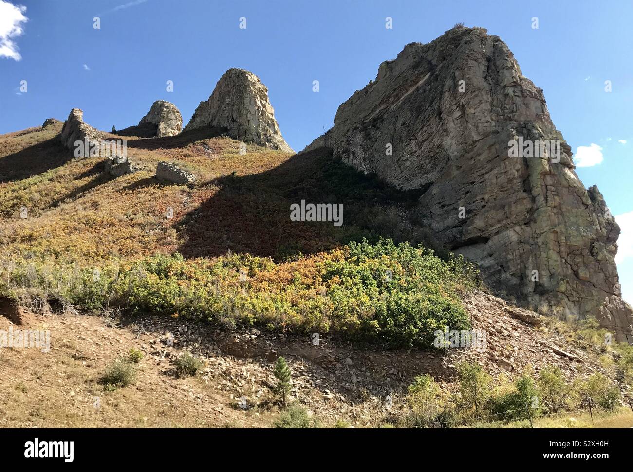Geological formations called dikes, La Veta, Colorado Stock Photo