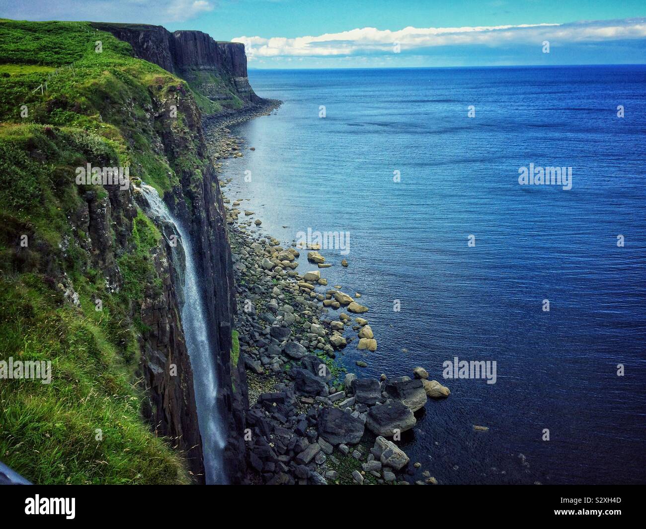 Mealt falls and Kilt rock, isle of Skye, inner Hebrides, Scotland, U.K., Europe - Smartphone Captured Stock Image