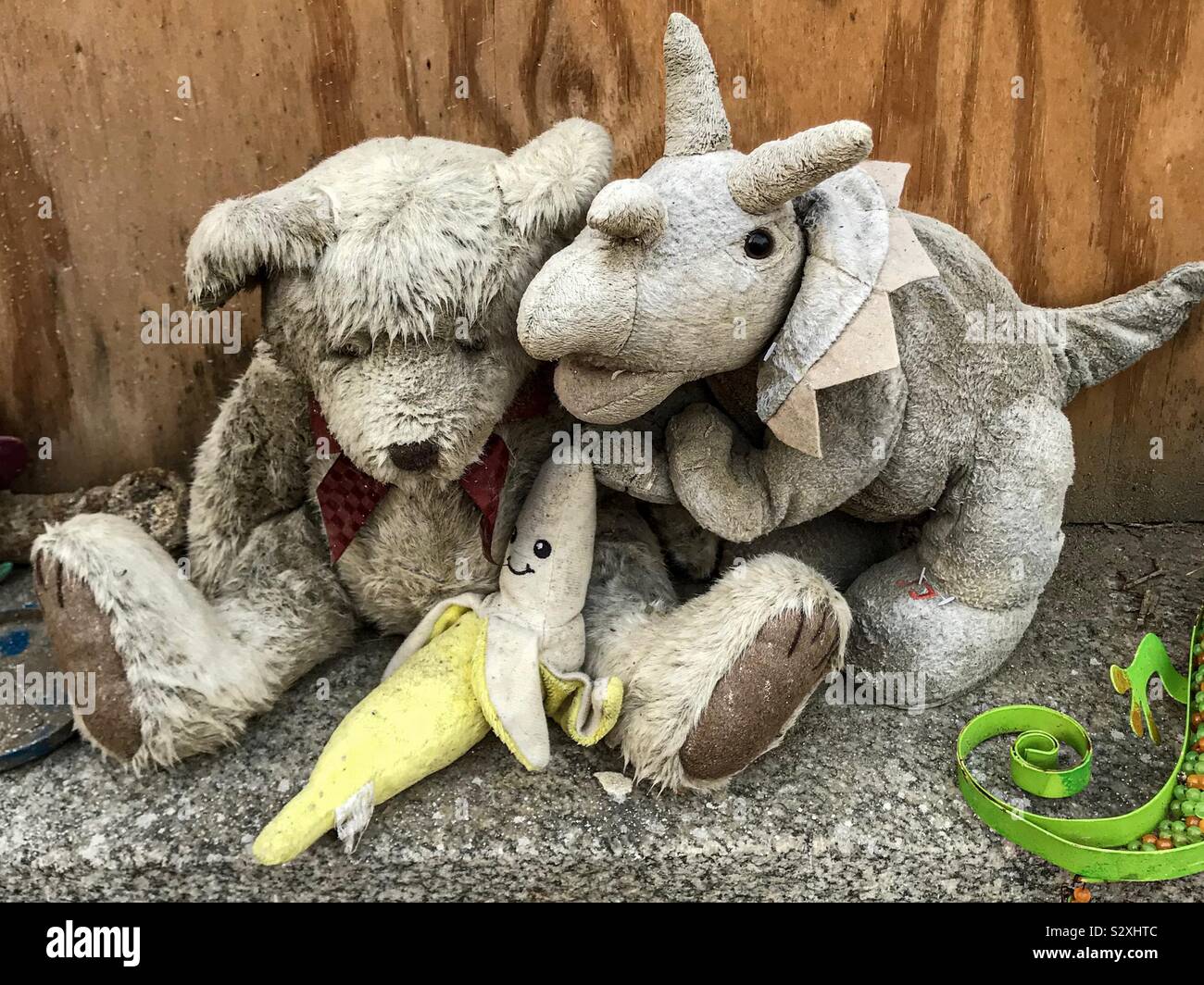 Damaged stuffed animals huddled together after a flood Stock Photo - Alamy