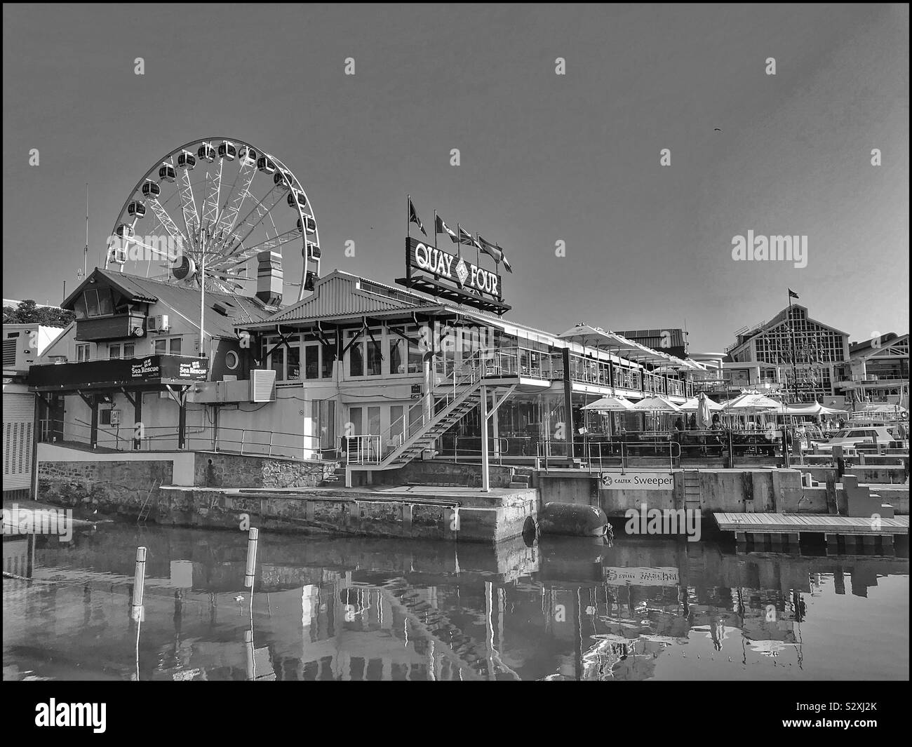 V&A Waterfront, Cape Town, South Africa. Black and white photo. Stock Photo