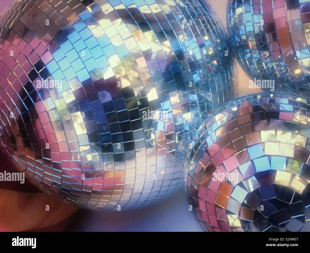 Close up of silver glittery disco balls, USA - Smartphone Captured Stock Image