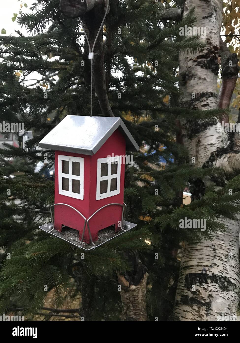 Red birdhouses Stock Photo