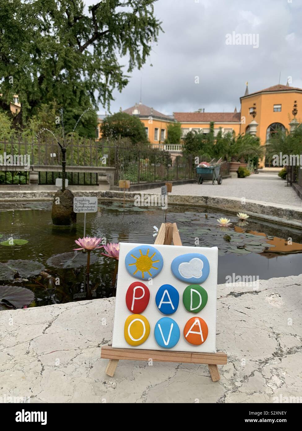 Padova, Italy, souvenir withcolored stone letters in the botanical garden of the city Stock Photo