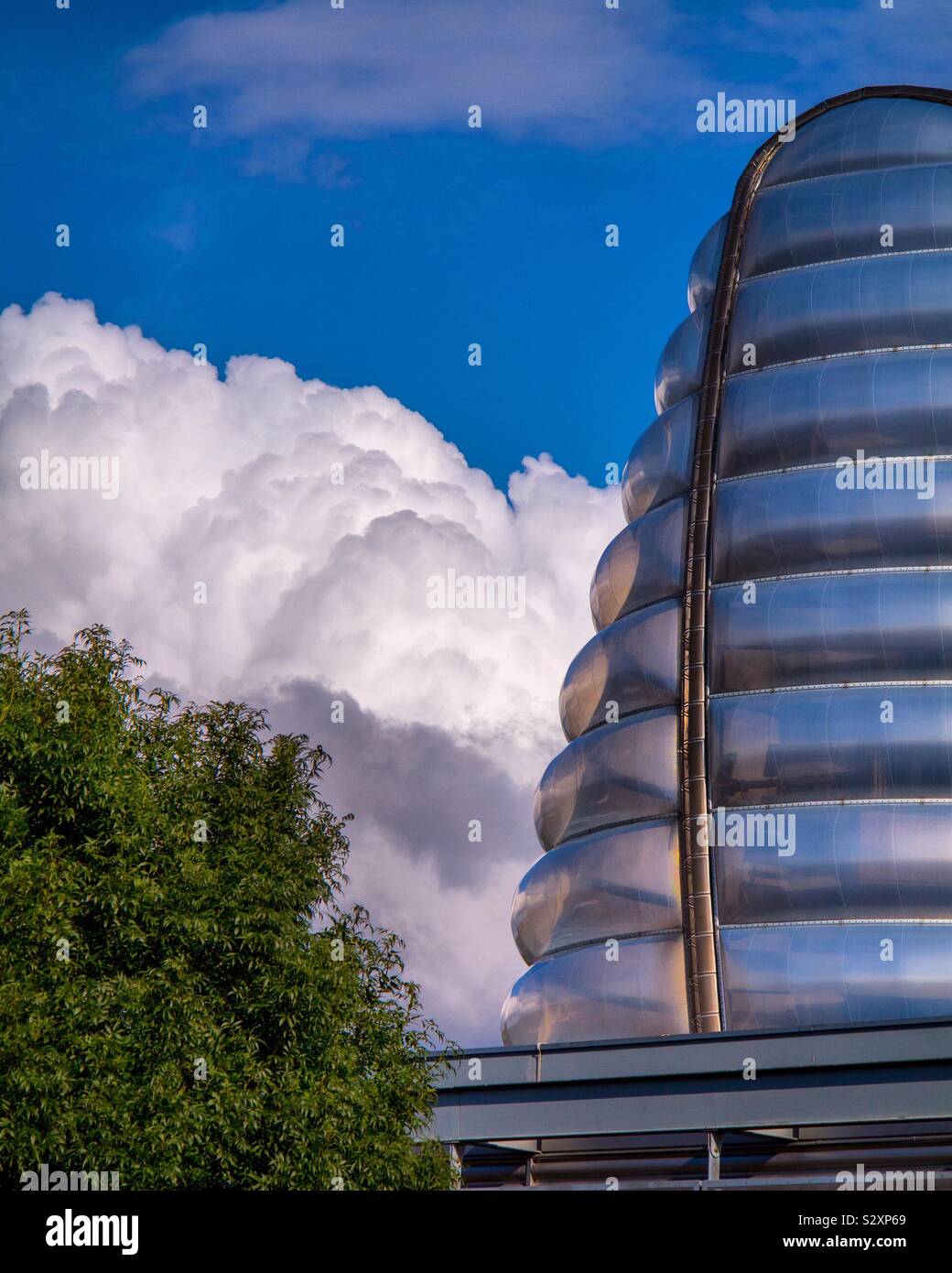 The National Space Centre in Leicester England UK with clouds in the sky behind - Smartphone Captured Stock Image