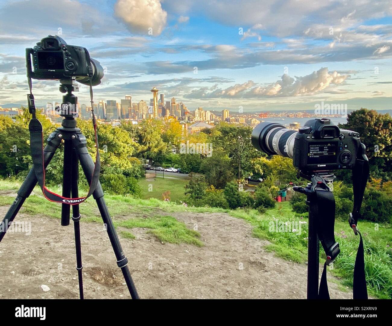 Photographing the Seattle cityscape. - Smartphone Captured Stock Image