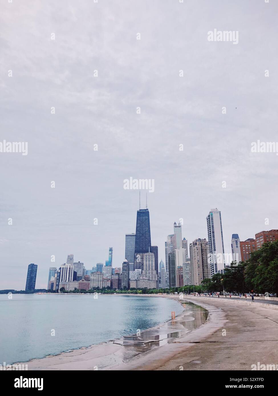 Chicago skyline from lake shore Stock Photo