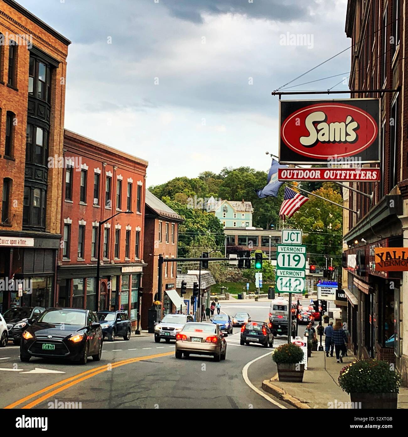 Driving through downtown Brattleboro, Vermont, United States Stock Photo
