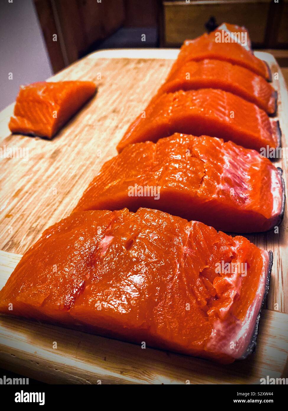 Freshly caught and filleted coho salmon Stock Photo