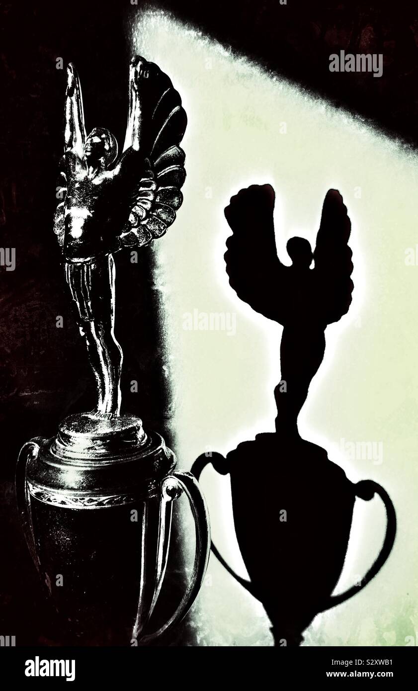 Winged man trophy and shadow Stock Photo