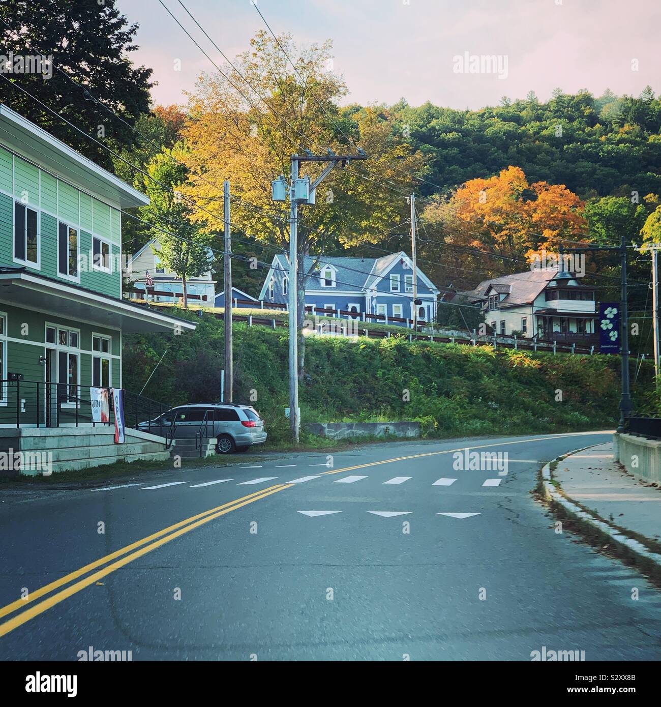 September drive in Shelburne Falls, Massachusetts, United States - Smartphone Captured Stock Image