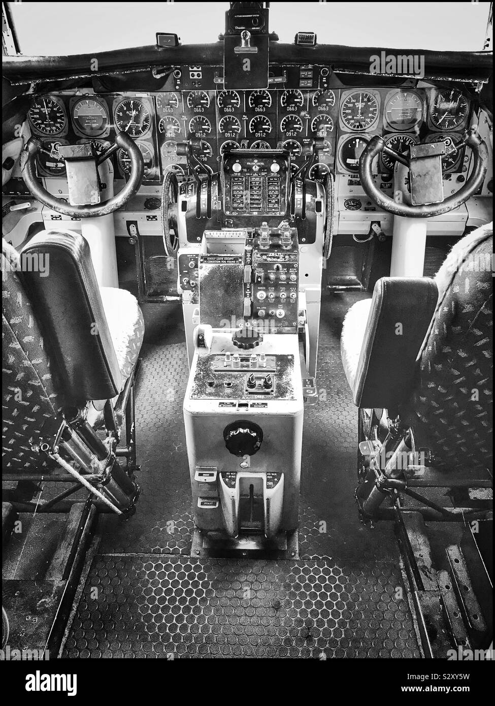 Cockpit of Old Convair aeroplane at the Wijnland Auto Museum , Joostenberg Vlakte, Cape Town, South Africa. Stock Photo