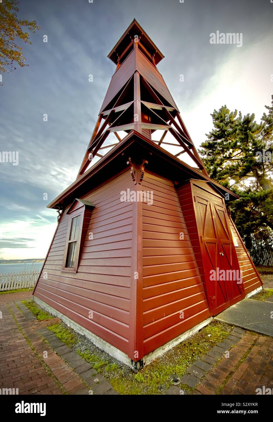 The historic 1890 wooden fire bell tower that overlooks port Townsend