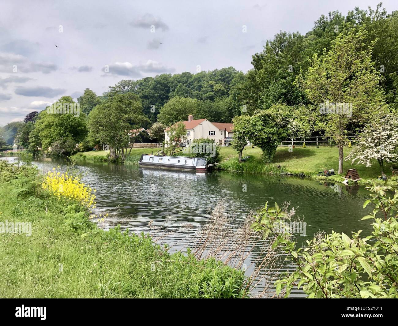 Barge on River Lea Hertford Stock Photo