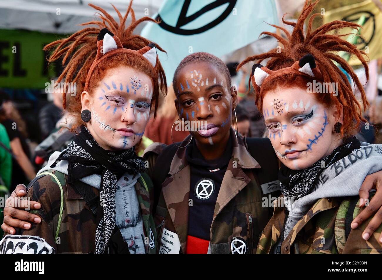 Extinction rebellion participants, Trafalgar Square, London - Smartphone Captured Stock Image
