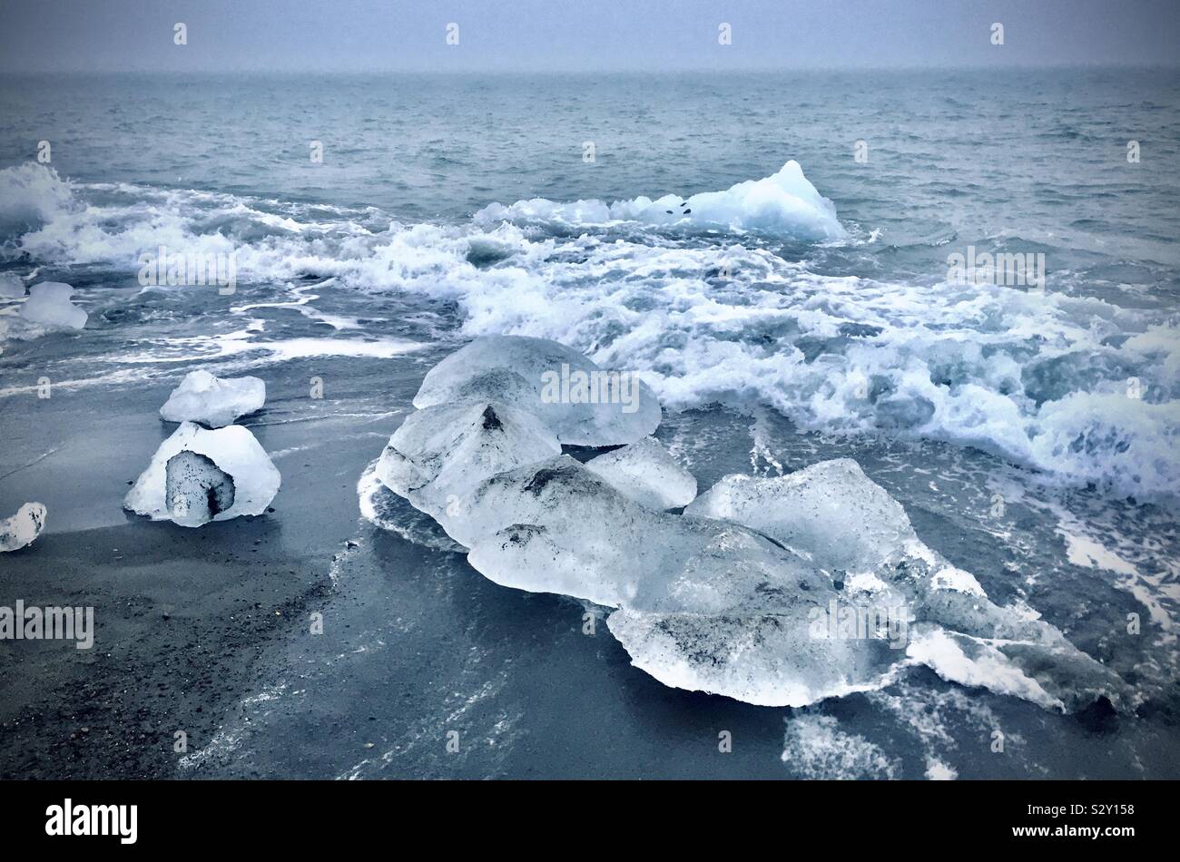 Sea ice washing ashore from the Arctic Sea in Barrow (now called Uqtiakvik) Alaska. - Smartphone Captured Stock Image