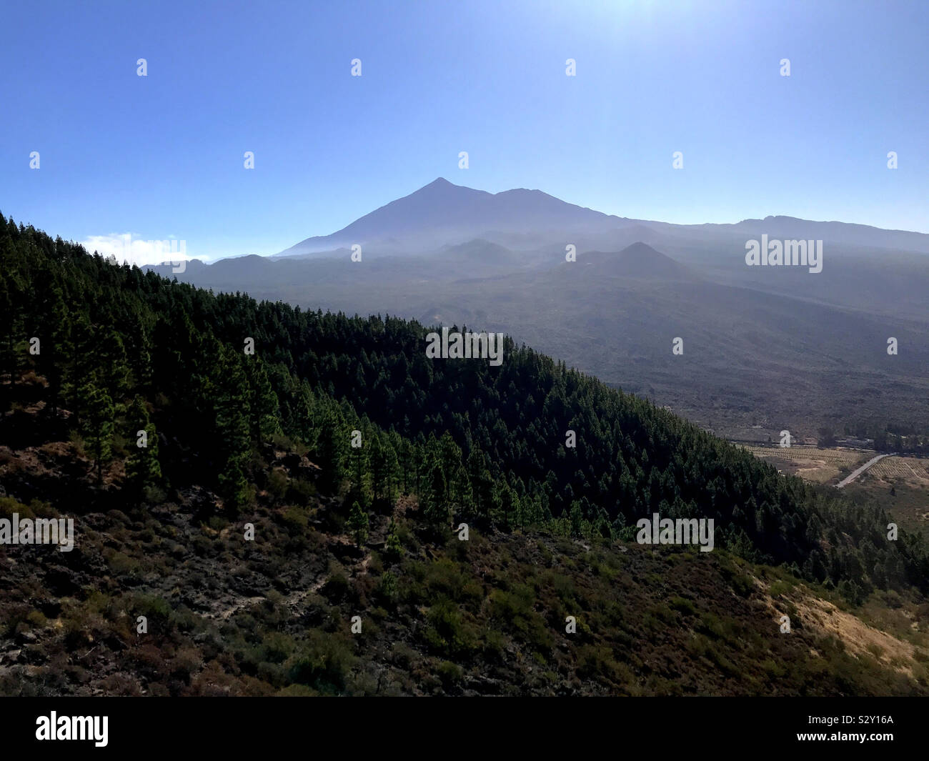 Mount Teide volcano in early morning hazy light, Tenerife - Smartphone Captured Stock Image