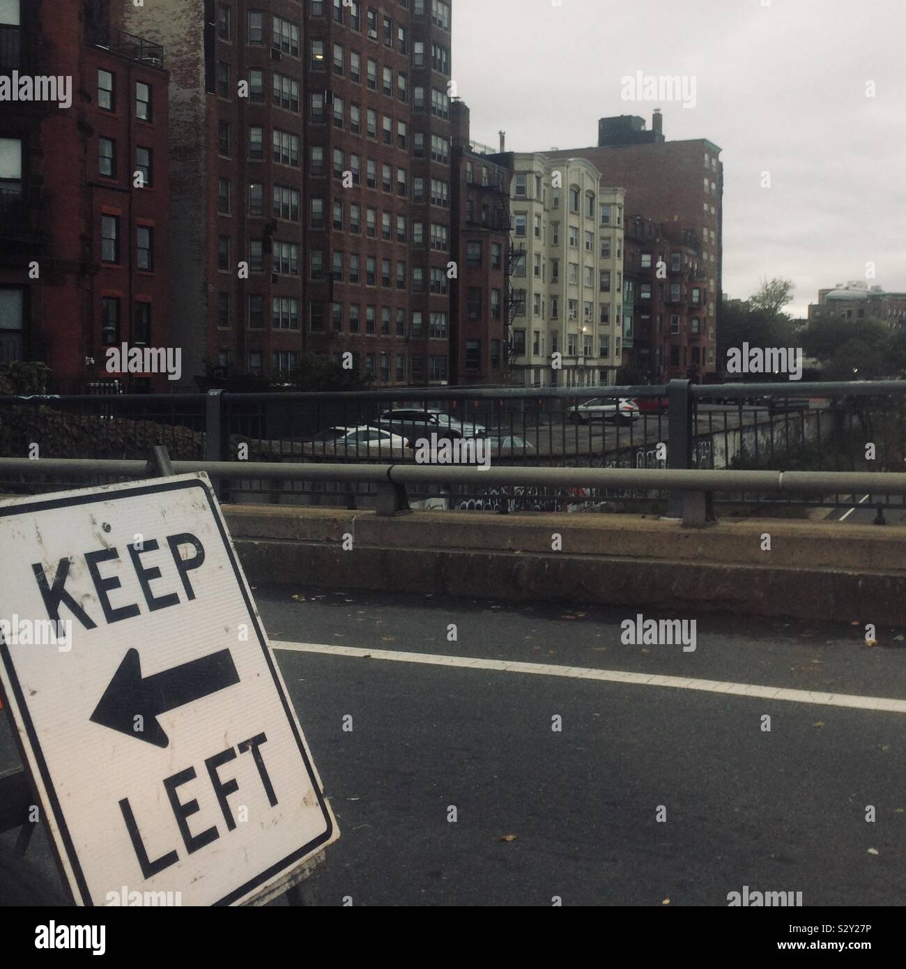 Keep left sign in city Stock Photo