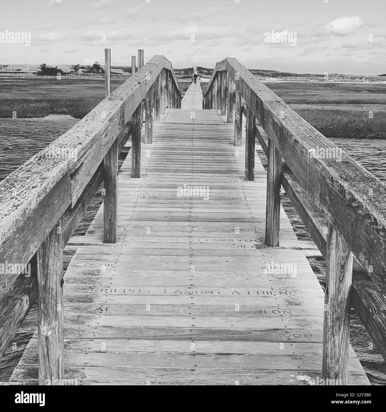 Black and white image of Sandwich Boardwalk, Sandwich, Cape Cod