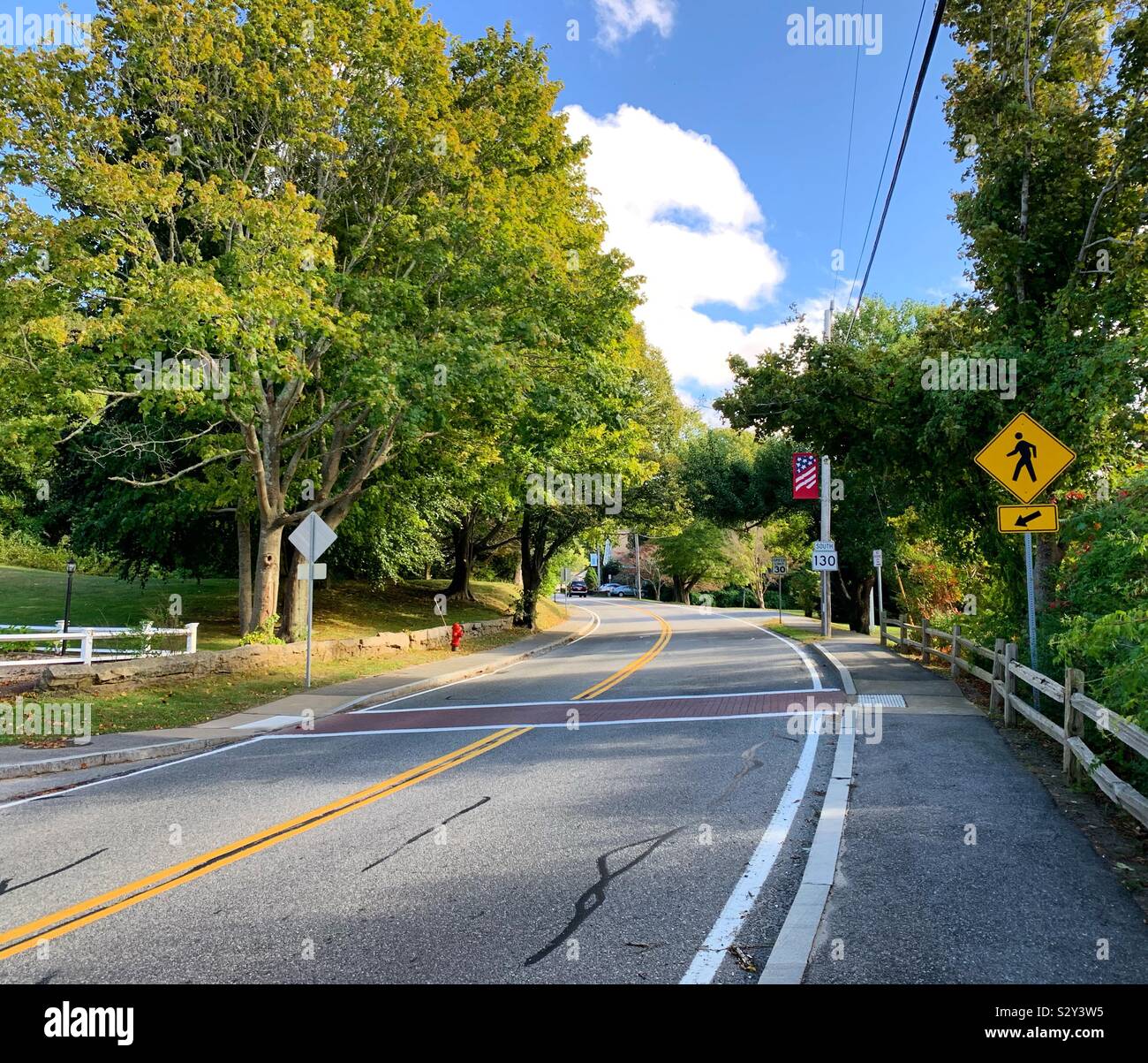 Early autumn view of a road in Sandwich, Cape Cod, Massachusetts, United States - Smartphone Captured Stock Image
