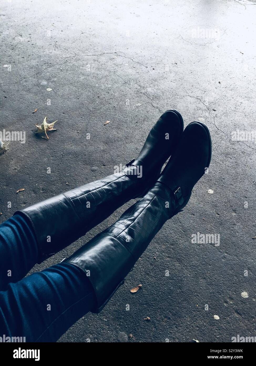 Winter boots and autumn leaves - Smartphone Captured Stock Image