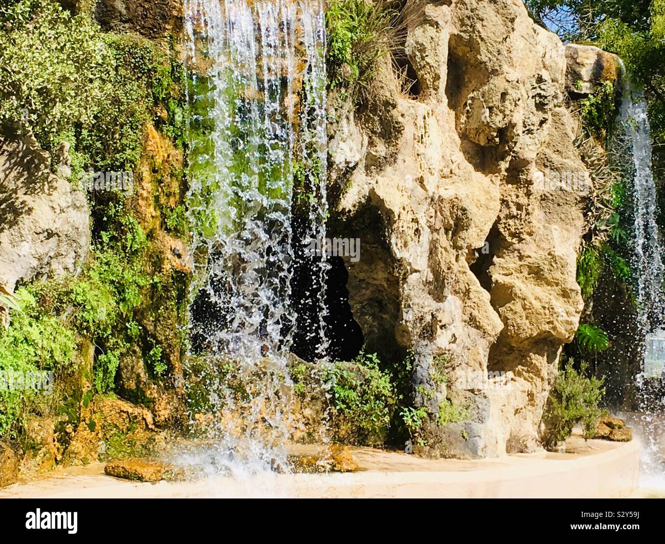 Waterfall at Parque Genoves, Cadiz, Spain - Smartphone Captured Stock Image