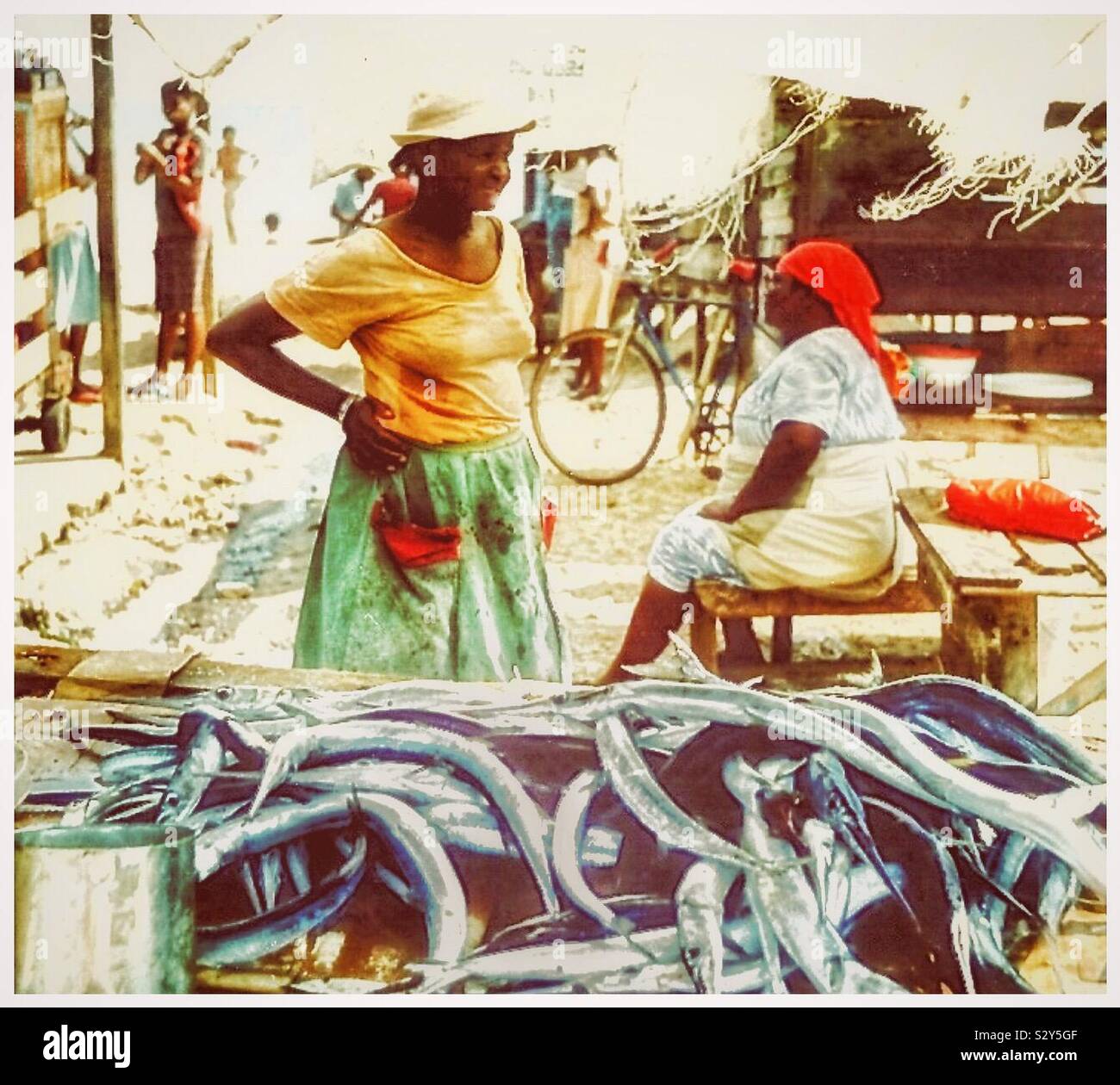 Jamaican women selling fish. - Smartphone Captured Stock Image