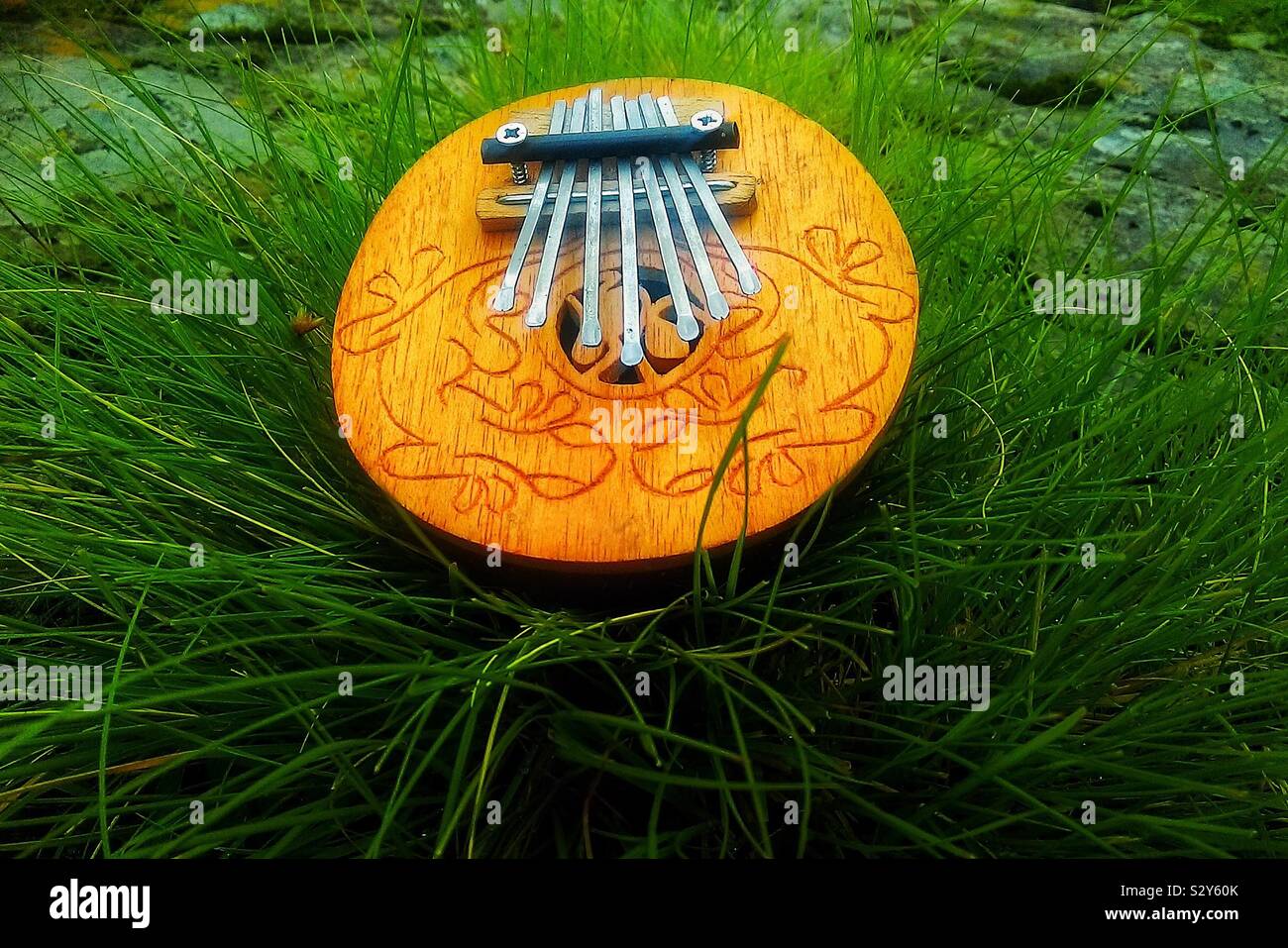 The tunes produced by this  wooden belly is quite something. Stock Photo