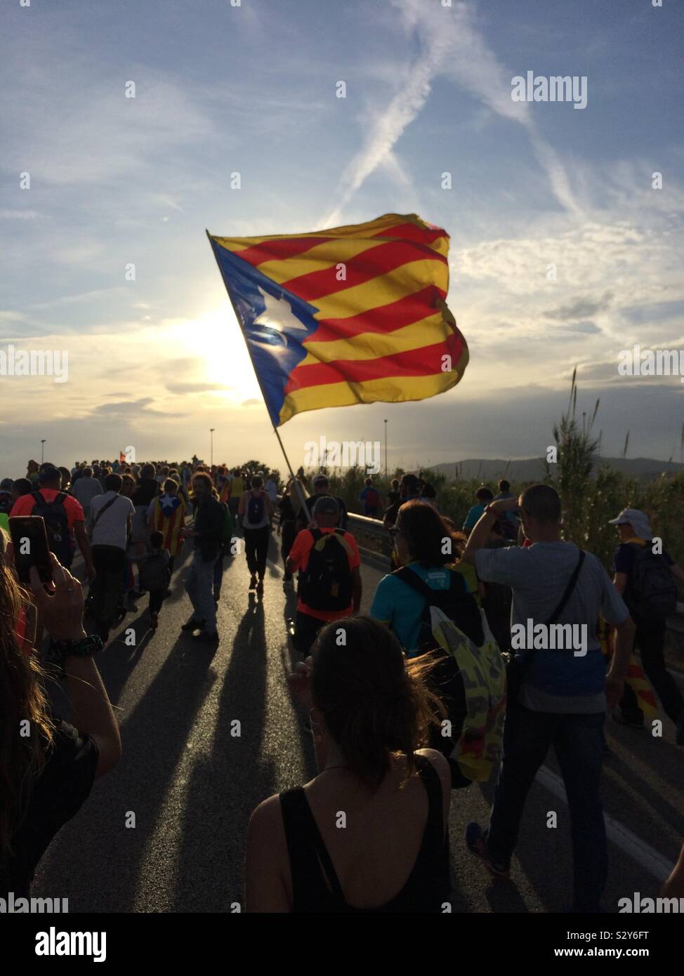 Barcelona, Catalonia, Spain. 17th Oct, 2019. Thousands of people take part in one of the so-called 'Marches for Freedom' from Girona to Barcelona city in Catalonia, Spain - Smartphone Captured Stock Image